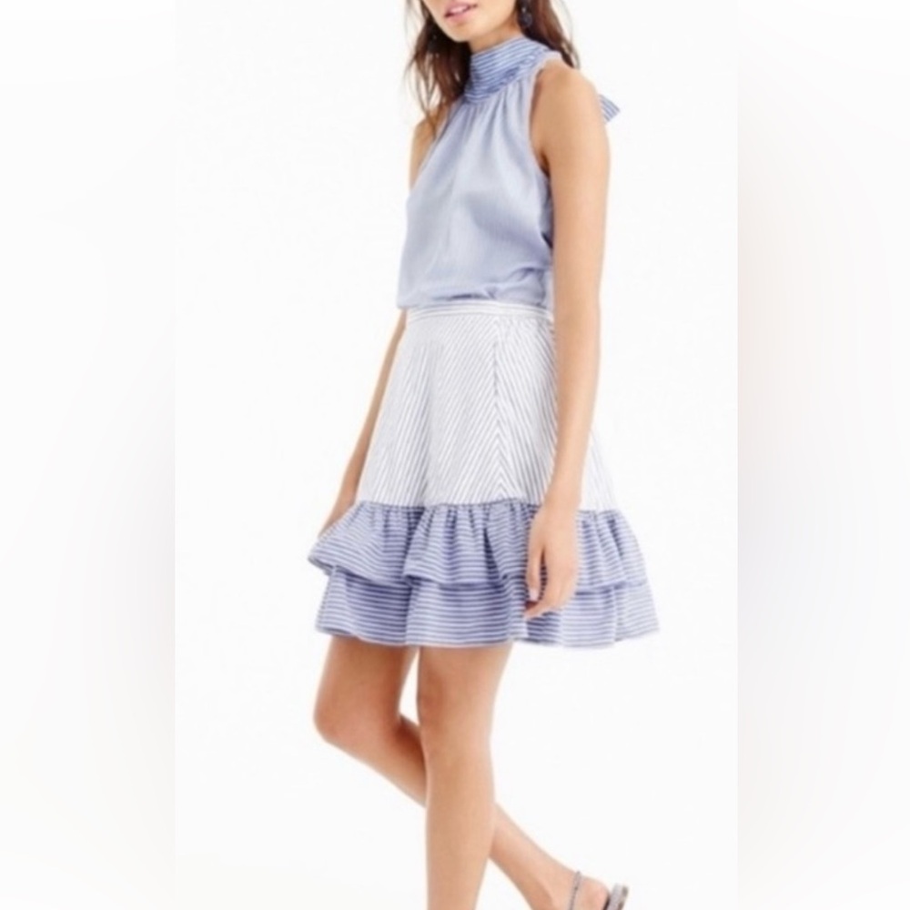J. Crew blue & white Lagoon Ruffled Skirt Striped Size 8